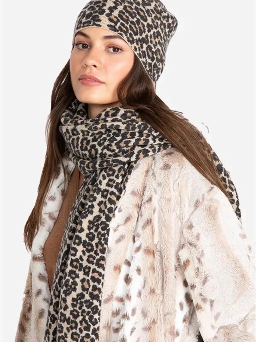 Johnny was Leopard wrap fringe scarf wool/cashmere